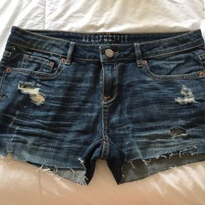 Aeropostale distressed midi denim shorts